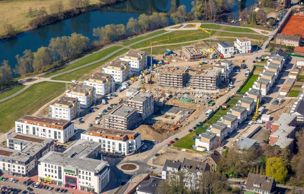 Herdecke aus der Vogelperspektive: Baustelle zum Neubau einer Mehrfamilienhaus-Wohnanlage im Wohngebiet Ufer-Viertel ehemals Westfalia- Gelände im Ortsteil Westende in Herdecke im Bundesland Nordrhein-Westfalen