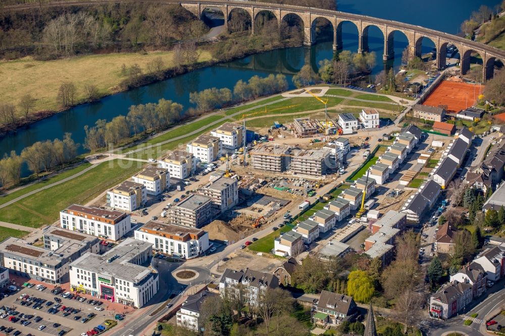 Luftaufnahme Herdecke - Baustelle zum Neubau einer Mehrfamilienhaus-Wohnanlage im Wohngebiet Ufer-Viertel ehemals Westfalia- Gelände im Ortsteil Westende in Herdecke im Bundesland Nordrhein-Westfalen