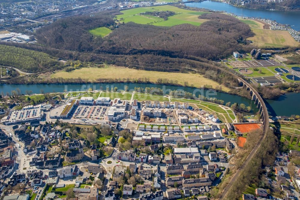 Herdecke von oben - Baustelle zum Neubau einer Mehrfamilienhaus-Wohnanlage im Wohngebiet Ufer-Viertel ehemals Westfalia- Gelände im Ortsteil Westende in Herdecke im Bundesland Nordrhein-Westfalen