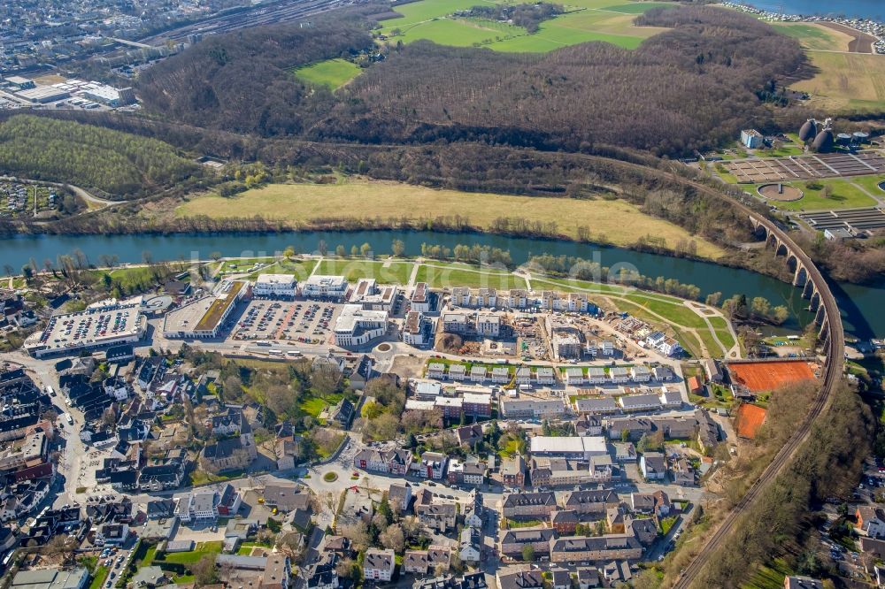 Herdecke aus der Vogelperspektive: Baustelle zum Neubau einer Mehrfamilienhaus-Wohnanlage im Wohngebiet Ufer-Viertel ehemals Westfalia- Gelände im Ortsteil Westende in Herdecke im Bundesland Nordrhein-Westfalen