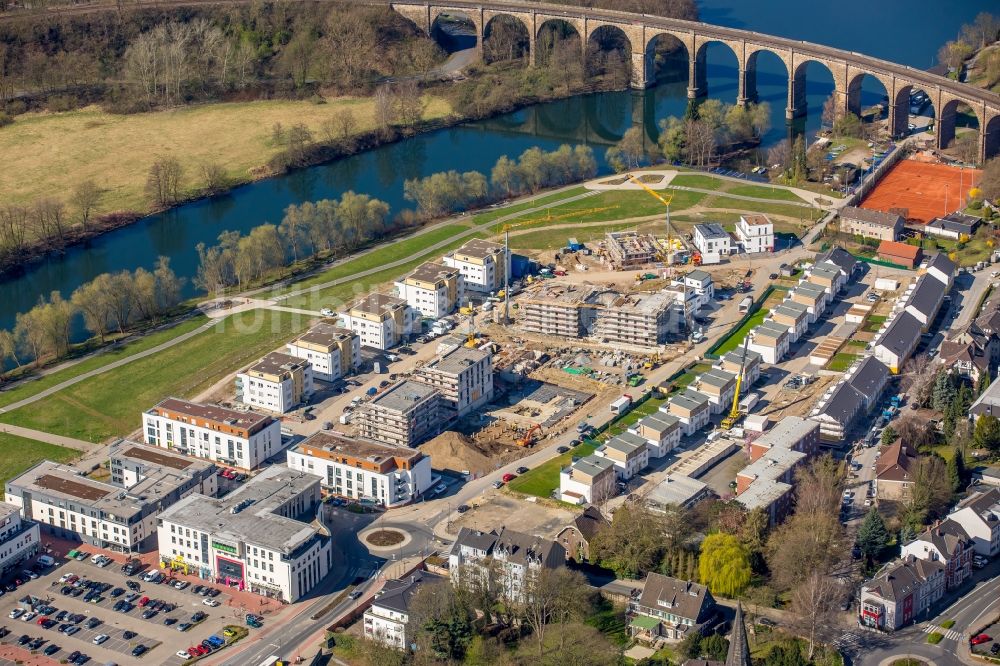 Luftaufnahme Herdecke - Baustelle zum Neubau einer Mehrfamilienhaus-Wohnanlage im Wohngebiet Ufer-Viertel ehemals Westfalia- Gelände im Ortsteil Westende in Herdecke im Bundesland Nordrhein-Westfalen