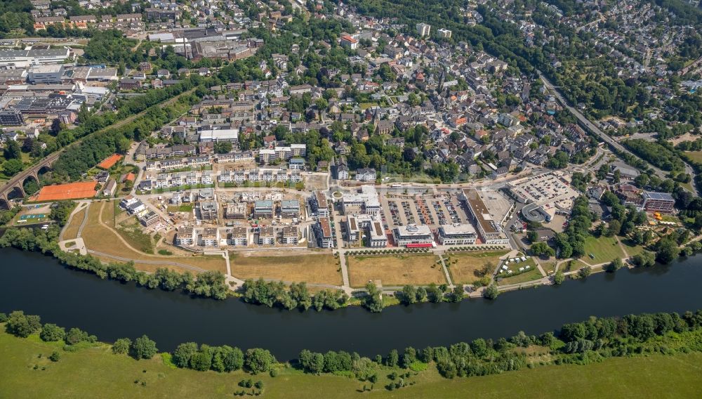 Herdecke von oben - Baustelle zum Neubau einer Mehrfamilienhaus-Wohnanlage im Wohngebiet Ufer-Viertel ehemals Westfalia- Gelände im Ortsteil Westende in Herdecke im Bundesland Nordrhein-Westfalen