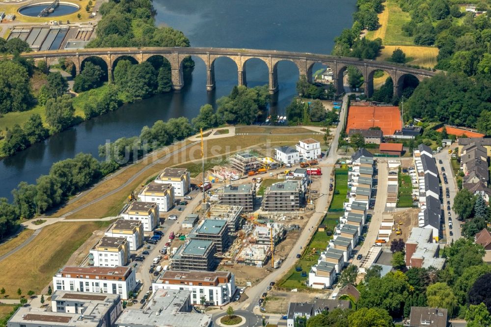 Luftbild Herdecke - Baustelle zum Neubau einer Mehrfamilienhaus-Wohnanlage im Wohngebiet Ufer-Viertel ehemals Westfalia- Gelände im Ortsteil Westende in Herdecke im Bundesland Nordrhein-Westfalen