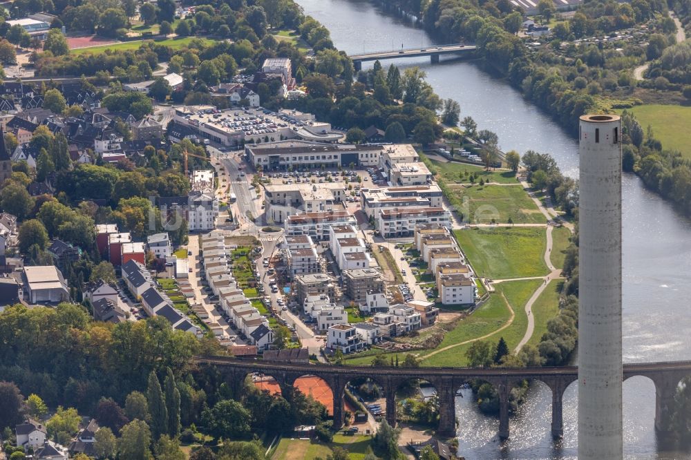 Luftaufnahme Herdecke - Baustelle zum Neubau einer Mehrfamilienhaus-Wohnanlage im Wohngebiet Ufer-Viertel ehemals Westfalia- Gelände im Ortsteil Westende in Herdecke im Bundesland Nordrhein-Westfalen