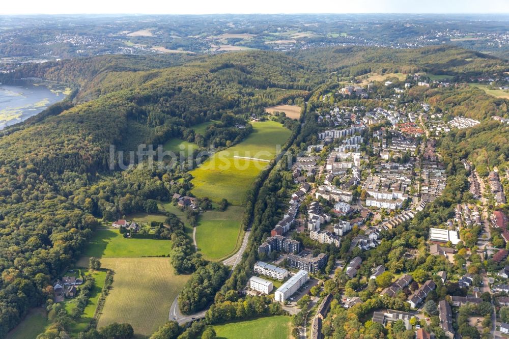 Herdecke von oben - Baustelle zum Neubau einer Mehrfamilienhaus-Wohnanlage im Wohngebiet Ufer-Viertel ehemals Westfalia- Gelände im Ortsteil Westende in Herdecke im Bundesland Nordrhein-Westfalen