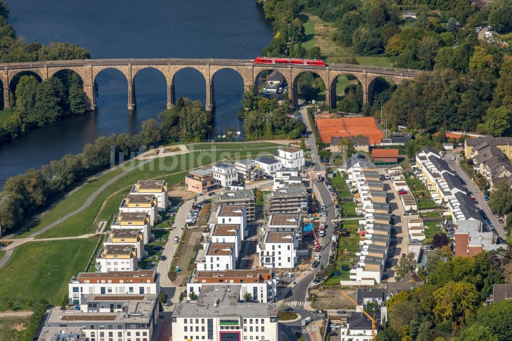 Luftaufnahme Herdecke - Baustelle zum Neubau einer Mehrfamilienhaus-Wohnanlage im Wohngebiet Ufer-Viertel ehemals Westfalia- Gelände im Ortsteil Westende in Herdecke im Bundesland Nordrhein-Westfalen