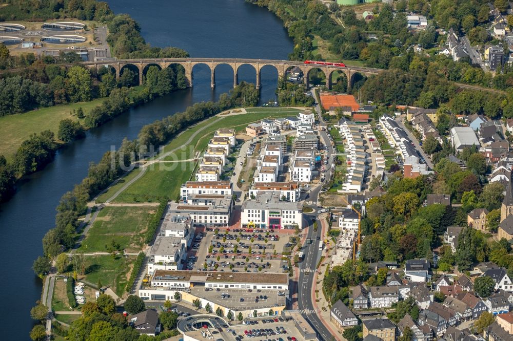 Herdecke von oben - Baustelle zum Neubau einer Mehrfamilienhaus-Wohnanlage im Wohngebiet Ufer-Viertel ehemals Westfalia- Gelände im Ortsteil Westende in Herdecke im Bundesland Nordrhein-Westfalen