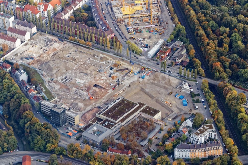 Luftbild München - Baustelle zum Neubau einer Mehrfamilienhaus-Wohnanlage Wohnquartier am Nockherberg in München im Bundesland Bayern, Deutschland