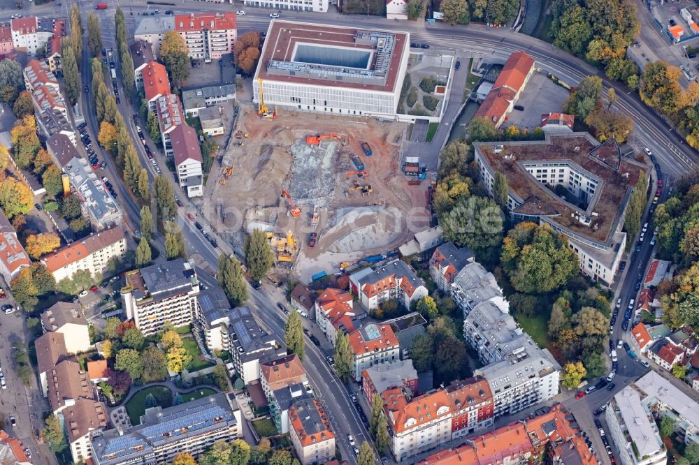 Luftbild München - Baustelle zum Neubau einer Mehrfamilienhaus-Wohnanlage Wohnquartier am Nockherberg in München im Bundesland Bayern, Deutschland