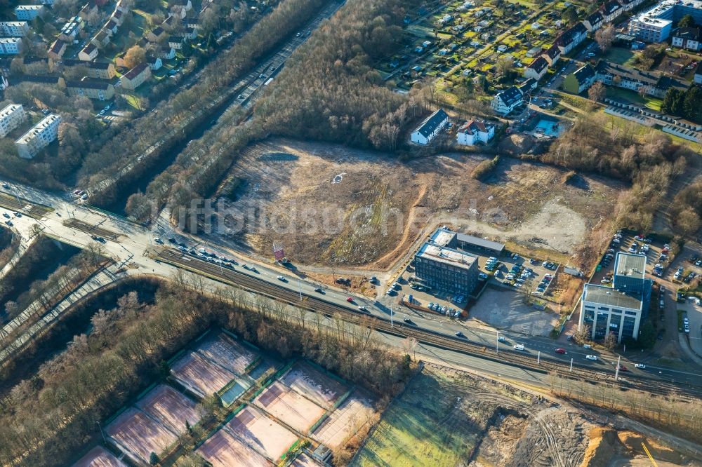 Luftbild Bochum - Baustelle zum Neubau einer Mehrfamilienhaus-Wohnanlage Wohnquartier Seven Stones in Bochum im Bundesland Nordrhein-Westfalen, Deutschland