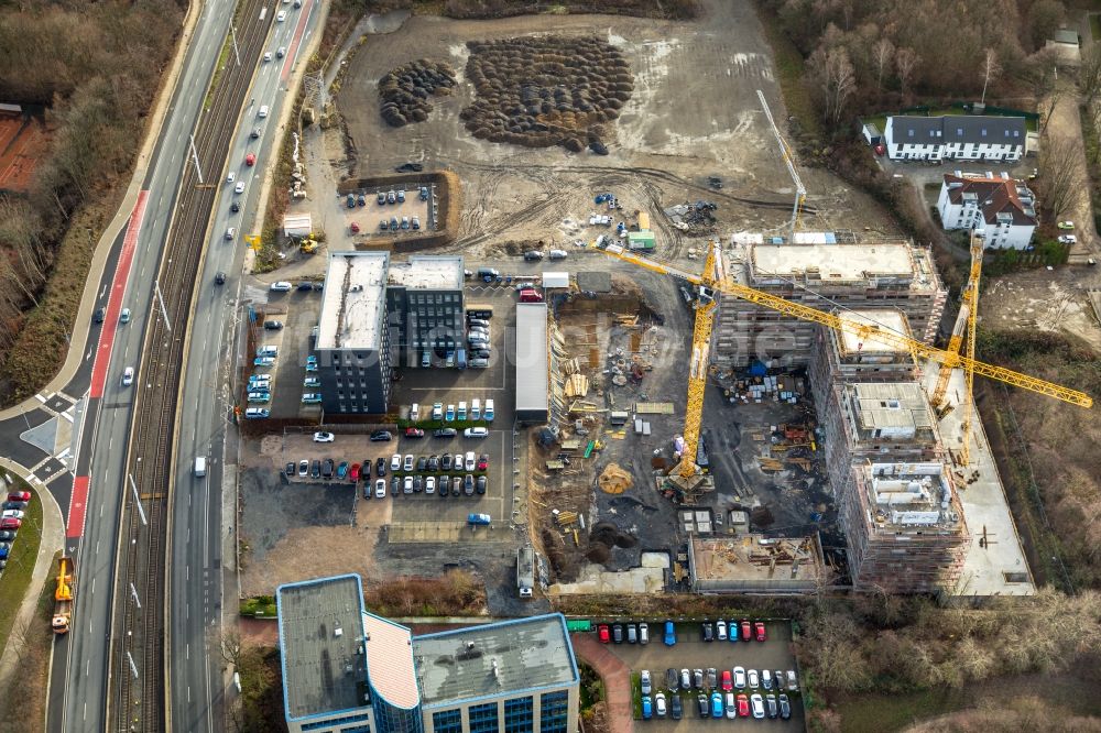 Bochum von oben - Baustelle zum Neubau einer Mehrfamilienhaus-Wohnanlage Wohnquartier Seven Stones in Bochum im Bundesland Nordrhein-Westfalen, Deutschland