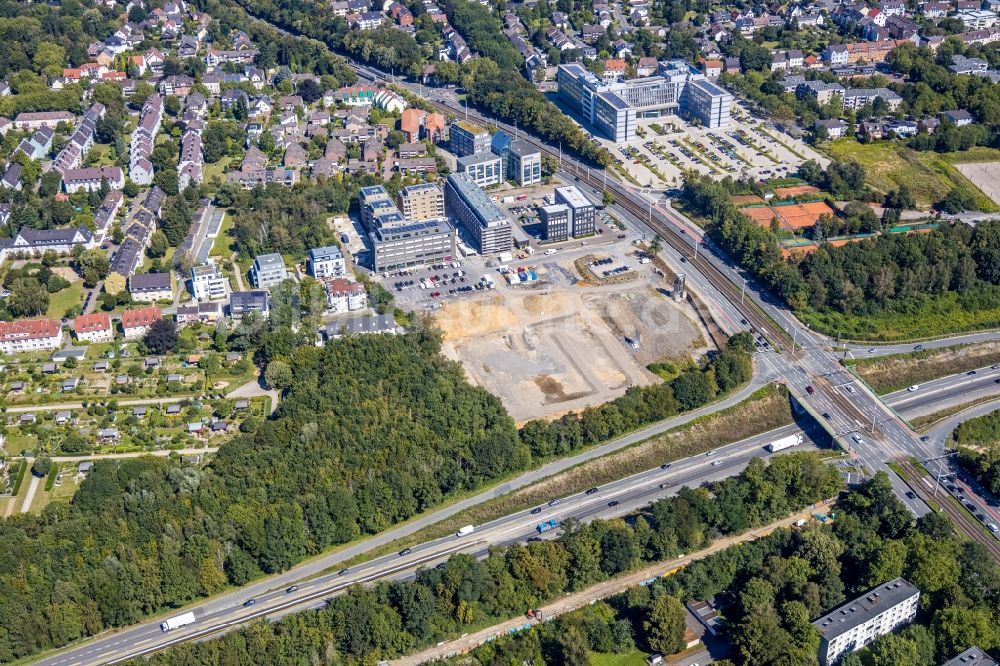 Bochum von oben - Baustelle zum Neubau einer Mehrfamilienhaus-Wohnanlage Wohnquartier Seven Stones in Bochum im Bundesland Nordrhein-Westfalen, Deutschland