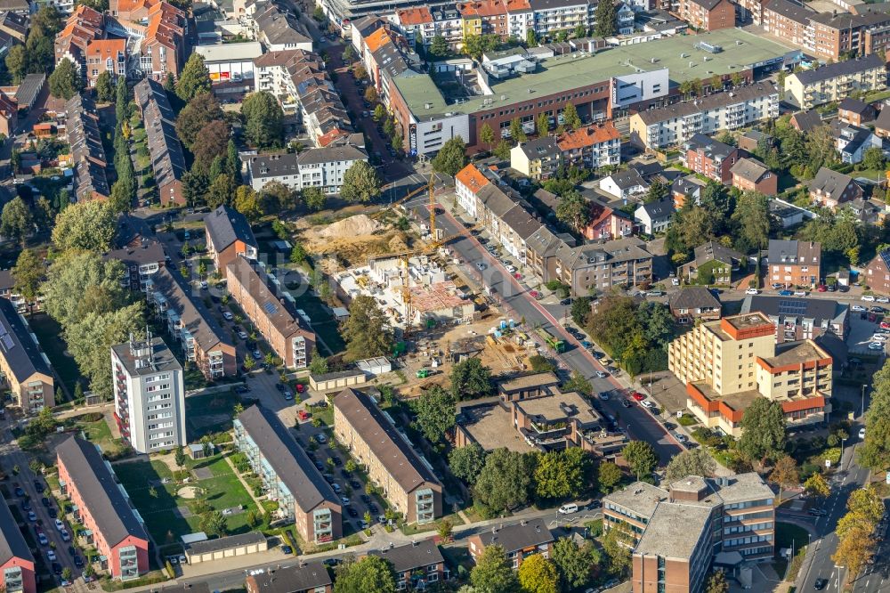 Wesel aus der Vogelperspektive: Baustelle zum Neubau einer Mehrfamilienhaus-Wohnanlage der Wohnungsbaugenossenschaft Wesel eG in Wesel im Bundesland Nordrhein-Westfalen, Deutschland