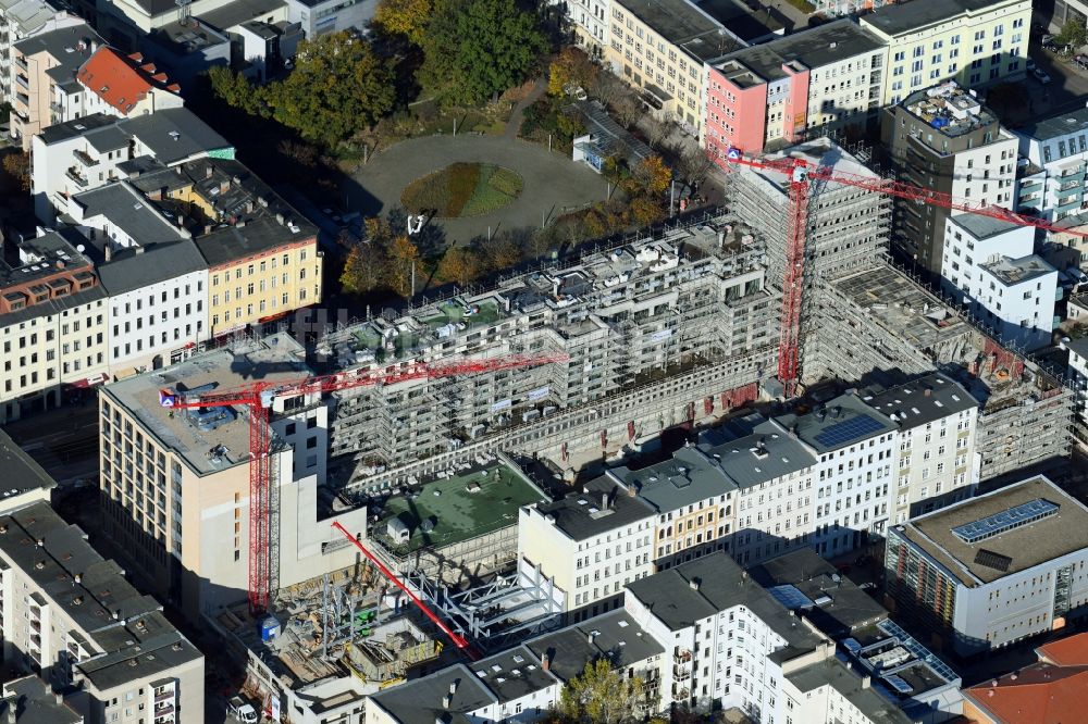 Luftaufnahme Magdeburg - Baustelle zum Neubau einer Mehrfamilienhaus-Wohnanlage im Zentrum in Magdeburg im Bundesland Sachsen-Anhalt, Deutschland