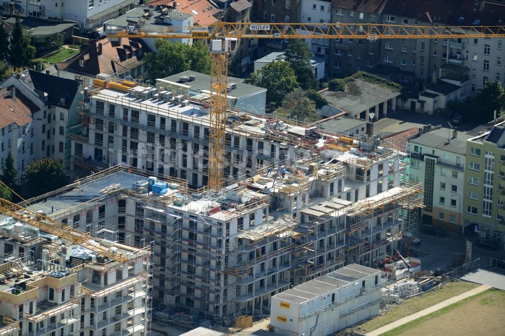 Luftbild Offenbach am Main - Baustelle zum Neubau einer Mehrfamilienhaus-Wohnanlagedurch die Bauunternehmung Ed. Züblin AG in Offenbach am Main im Bundesland Hessen