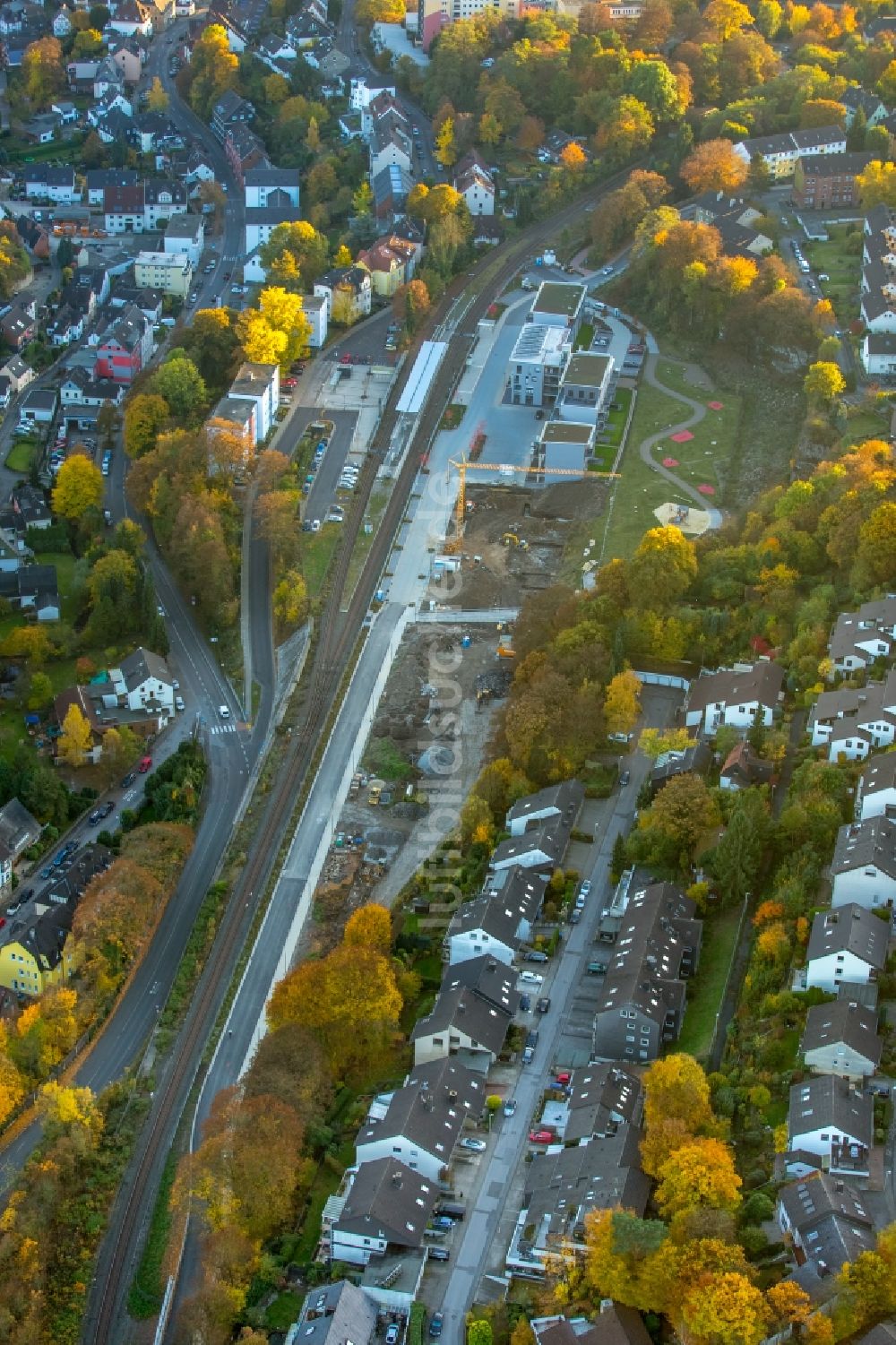 Luftaufnahme Herdecke - Baustelle zum Neubau von Mehrfamilienhäuser am Bahnhof Herdecke in Herdecke im Bundesland Nordrhein-Westfalen