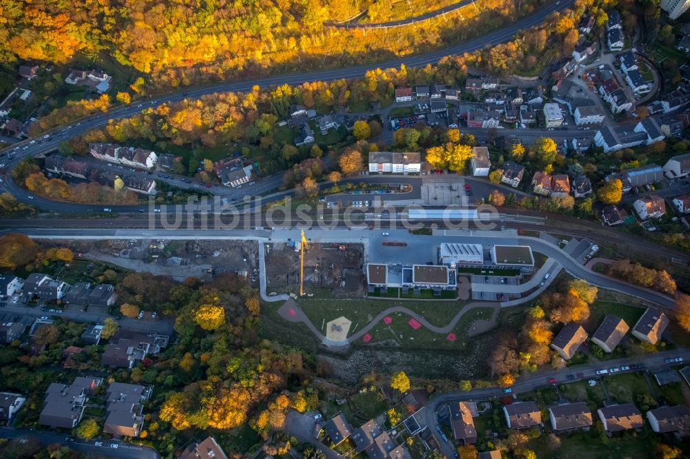 Herdecke von oben - Baustelle zum Neubau von Mehrfamilienhäuser am Bahnhof Herdecke in Herdecke im Bundesland Nordrhein-Westfalen