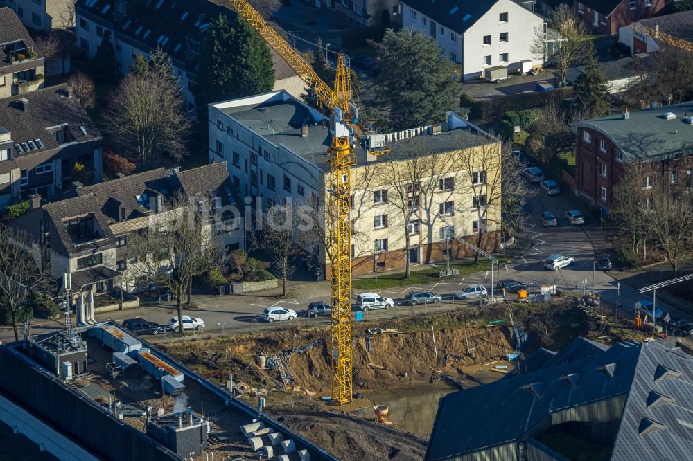 Bochum aus der Vogelperspektive: Baustelle zum Neubau von Mehrfamilienhäuser an der Paulstraße in Bochum im Bundesland Nordrhein-Westfalen, Deutschland