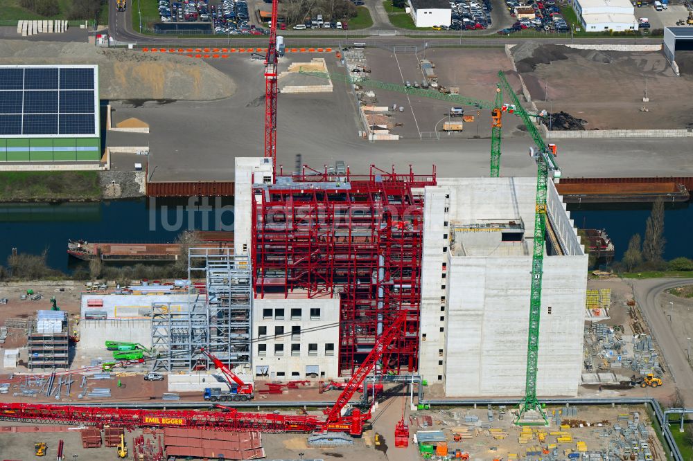 Magdeburg von oben - Baustelle zum Neubau des MHKW Rothensee in Magdeburg im Bundesland Sachsen-Anhalt, Deutschland