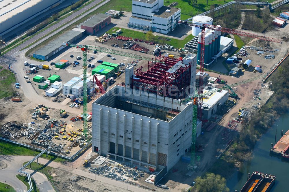 Luftbild Magdeburg - Baustelle zum Neubau des MHKW Rothensee in Magdeburg im Bundesland Sachsen-Anhalt, Deutschland