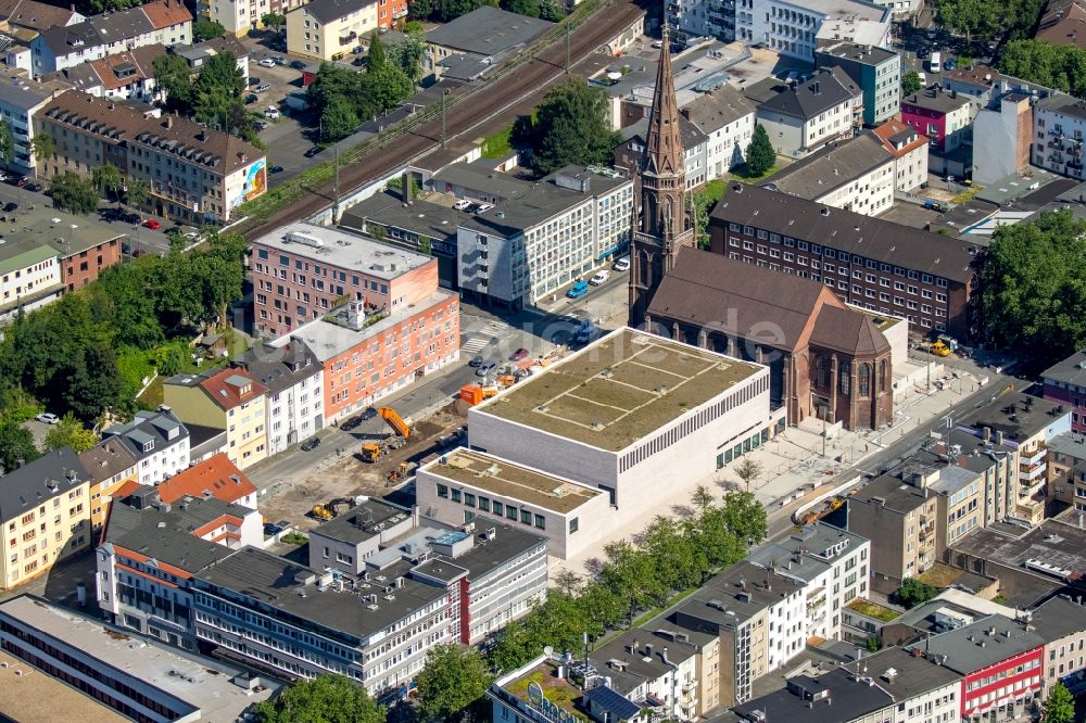 Bochum von oben - Baustelle zum Neubau des Musikzentrums Bochum an der Marienkirche in Bochum im Bundesland Nordrhein-Westfalen