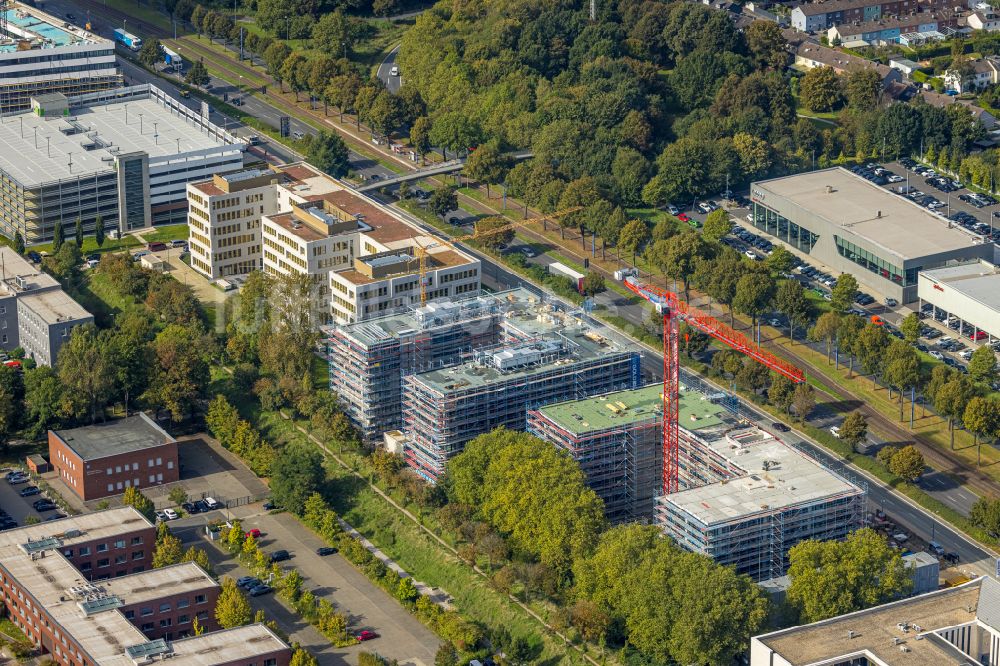 Luftbild Dortmund - Baustelle zum Neubau neben dem Gebäudekomplex der adesso SE an der Stockholmer Allee im Ortsteil Schüren-Neu in Dortmund im Bundesland Nordrhein-Westfalen, Deutschland