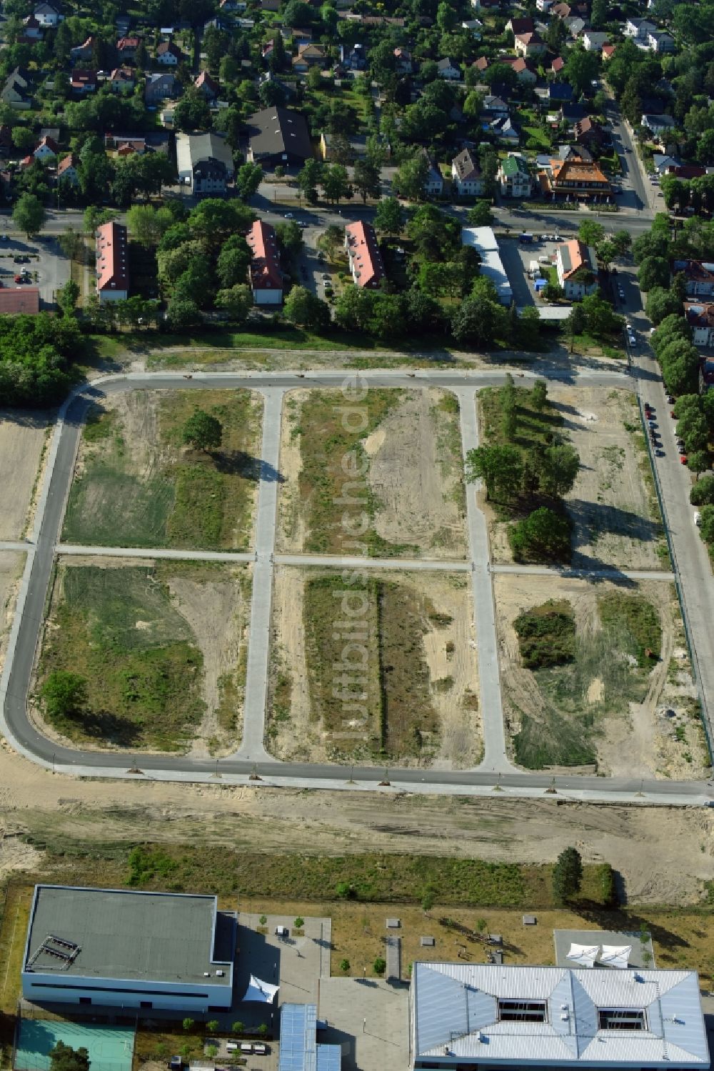 Stahnsdorf von oben - Baustelle zum Neubau eines neuen Wohngebietes an der Heinrich-Zille-Straße in Stahnsdorf im Bundesland Brandenburg