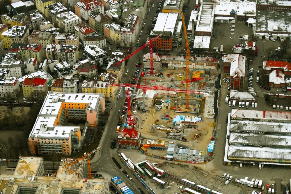 München aus der Vogelperspektive: Baustelle zum Neubau des neues Volkstheater in München im Bundesland Bayern, Deutschland