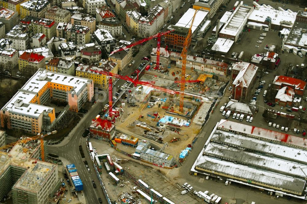 Luftaufnahme München - Baustelle zum Neubau des neues Volkstheater in München im Bundesland Bayern, Deutschland