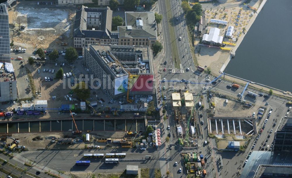 Berlin aus der Vogelperspektive: Baustelle zum Neubau des Nord - Süd- Tunnels für die S-Bahn am Hauptbahnhof in Berlin Moabit