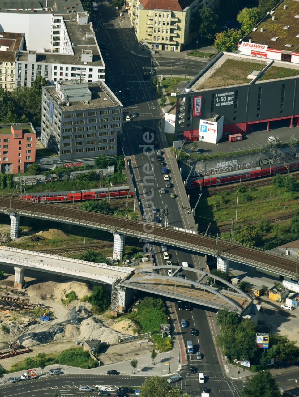 Berlin aus der Vogelperspektive: Baustelle zum Neubau der Nordring- Anbindung S21 der S-Bahn in Berlin