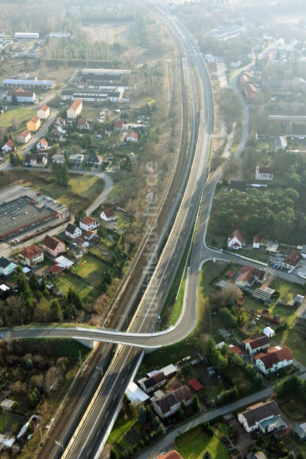 Brieskow-Finkenheerd von oben - Baustelle zum Neubau der OU Ortsumfahrung der Bundesstraße B112 in Brieskow-Finkenheerd im Bundesland Brandenburg