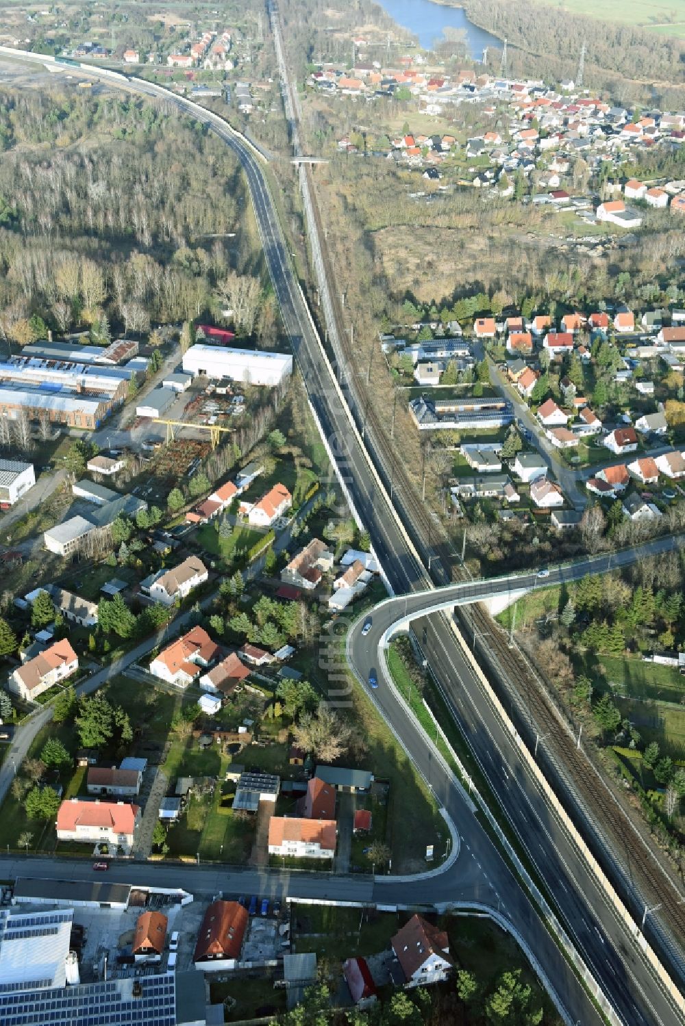 Brieskow-Finkenheerd von oben - Baustelle zum Neubau der OU Ortsumfahrung der Bundesstraße B112 in Brieskow-Finkenheerd im Bundesland Brandenburg