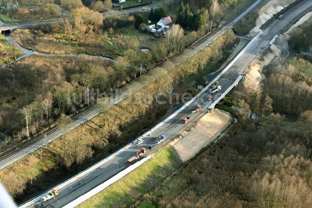 Luftbild Brieskow-Finkenheerd - Baustelle zum Neubau der OU Ortsumfahrung der Bundesstraße B112 in Brieskow-Finkenheerd im Bundesland Brandenburg