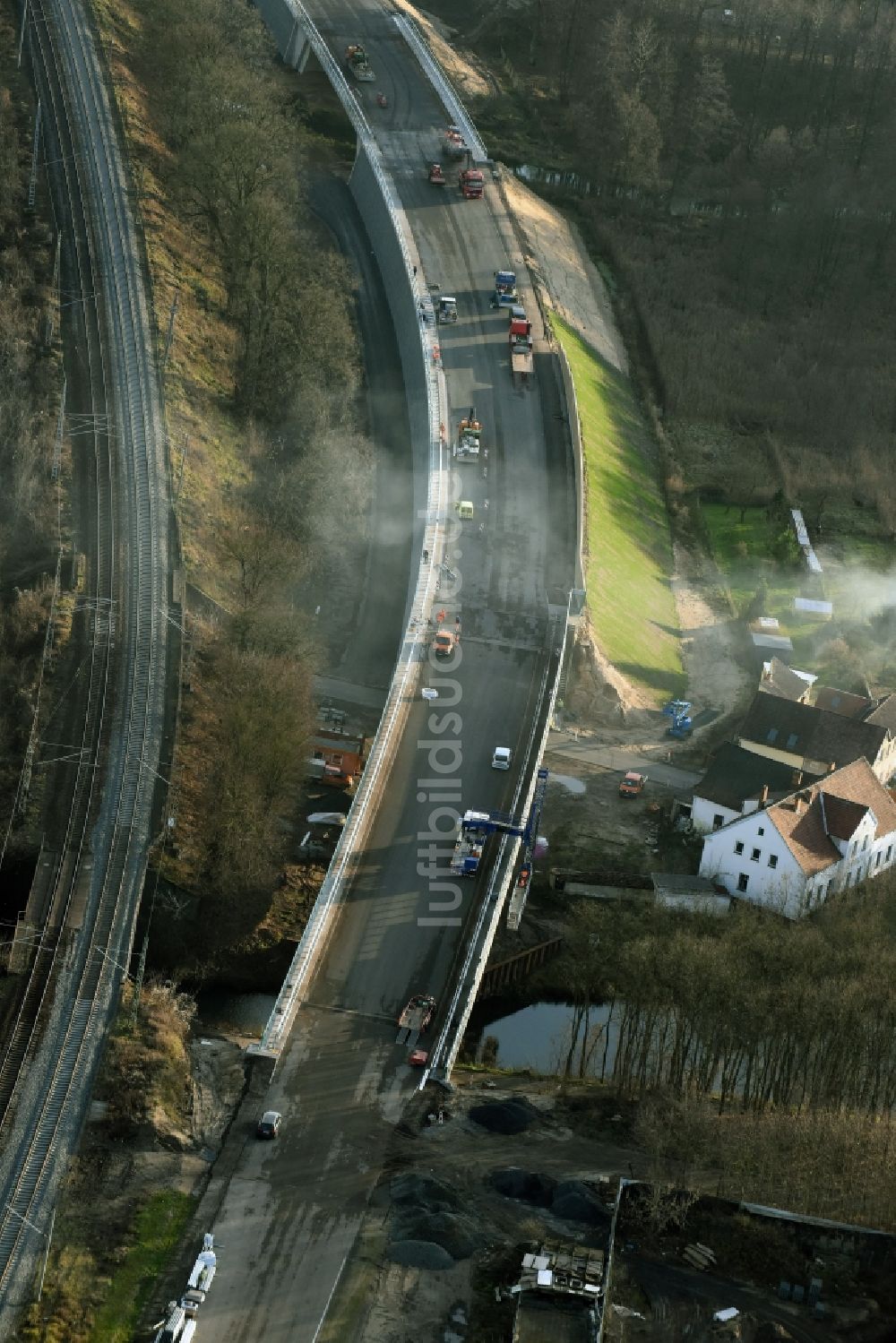 Luftaufnahme Brieskow-Finkenheerd - Baustelle zum Neubau der OU Ortsumfahrung der Bundesstraße B112 in Brieskow-Finkenheerd im Bundesland Brandenburg