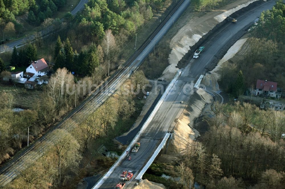 Luftbild Brieskow-Finkenheerd - Baustelle zum Neubau der OU Ortsumfahrung der Bundesstraße B112 in Brieskow-Finkenheerd im Bundesland Brandenburg