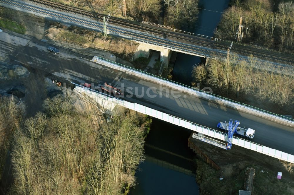 Luftaufnahme Brieskow-Finkenheerd - Baustelle zum Neubau der OU Ortsumfahrung der Bundesstraße B112 in Brieskow-Finkenheerd im Bundesland Brandenburg