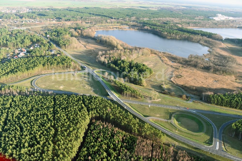 Luftbild Brieskow-Finkenheerd - Baustelle zum Neubau der OU Ortsumfahrung der Bundesstraße B112 in Brieskow-Finkenheerd im Bundesland Brandenburg