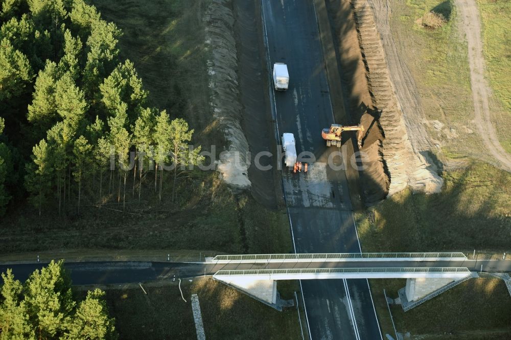 Luftaufnahme Brieskow-Finkenheerd - Baustelle zum Neubau der OU Ortsumfahrung der Bundesstraße B112 in Brieskow-Finkenheerd im Bundesland Brandenburg