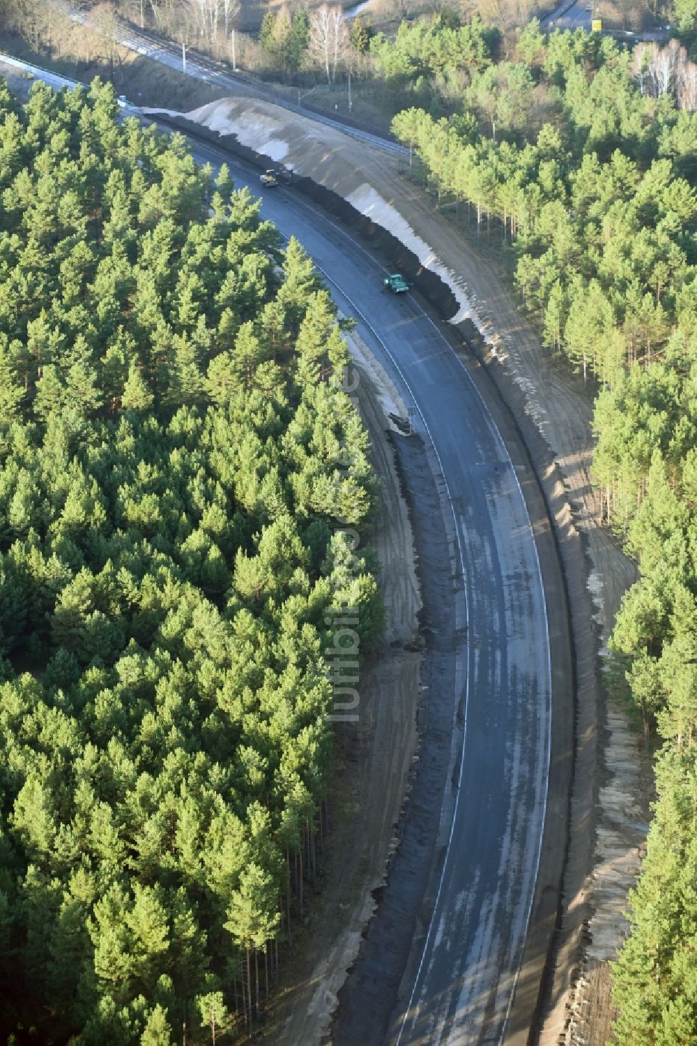 Luftbild Brieskow-Finkenheerd - Baustelle zum Neubau der OU Ortsumfahrung der Bundesstraße B112 in Brieskow-Finkenheerd im Bundesland Brandenburg