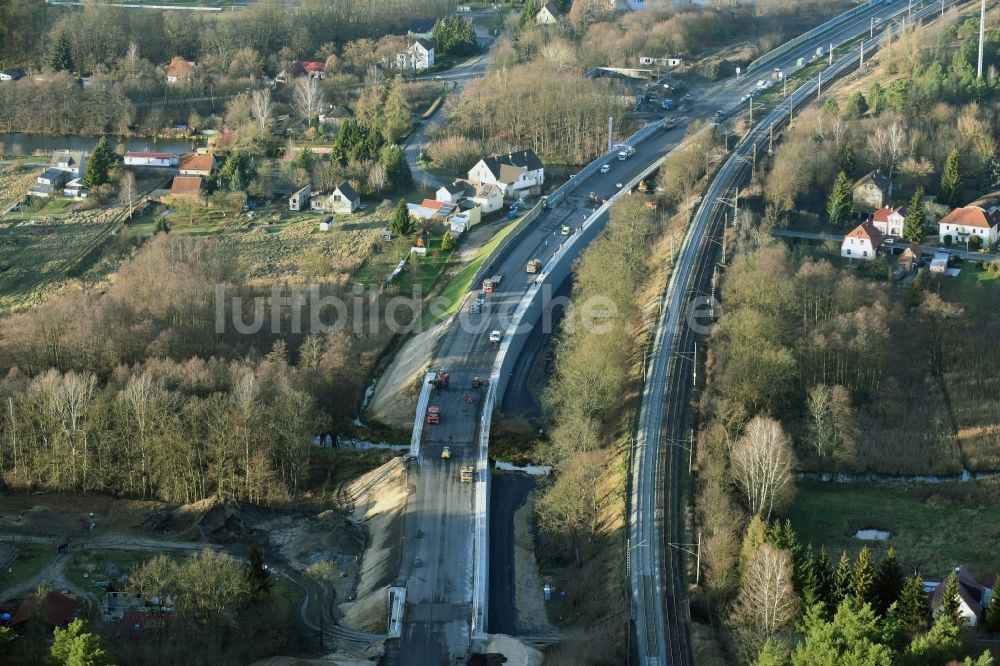 Luftbild Brieskow-Finkenheerd - Baustelle zum Neubau der OU Ortsumfahrung der Bundesstraße B112 in Brieskow-Finkenheerd im Bundesland Brandenburg