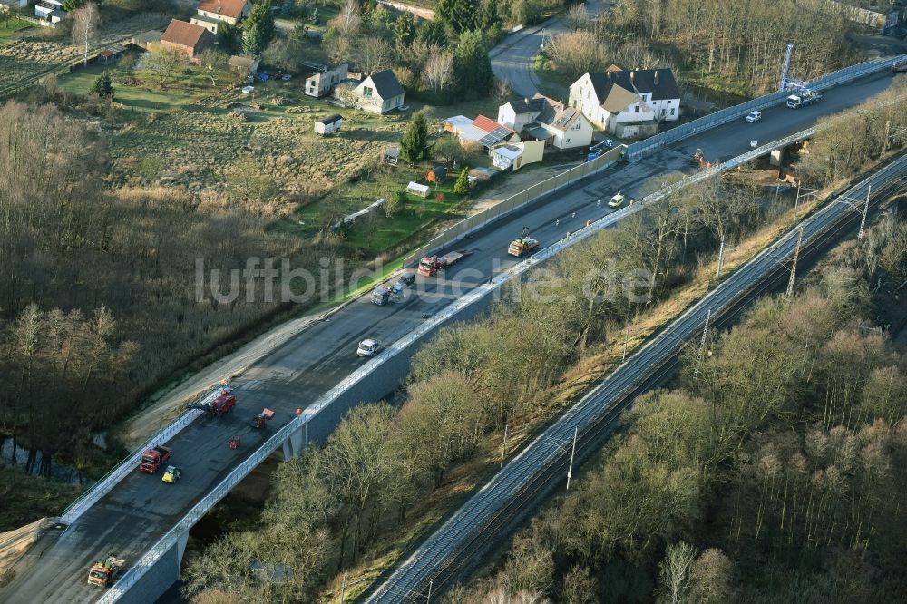 Luftaufnahme Brieskow-Finkenheerd - Baustelle zum Neubau der OU Ortsumfahrung der Bundesstraße B112 in Brieskow-Finkenheerd im Bundesland Brandenburg