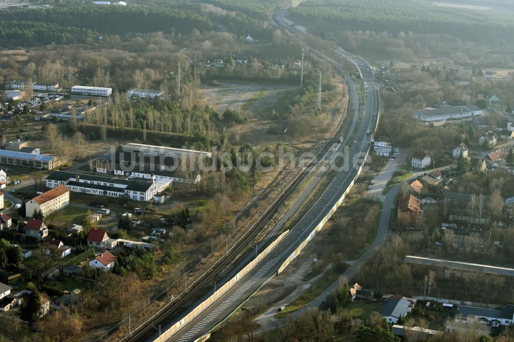 Luftaufnahme Brieskow-Finkenheerd - Baustelle zum Neubau der OU Ortsumfahrung der Bundesstraße B112 in Brieskow-Finkenheerd im Bundesland Brandenburg