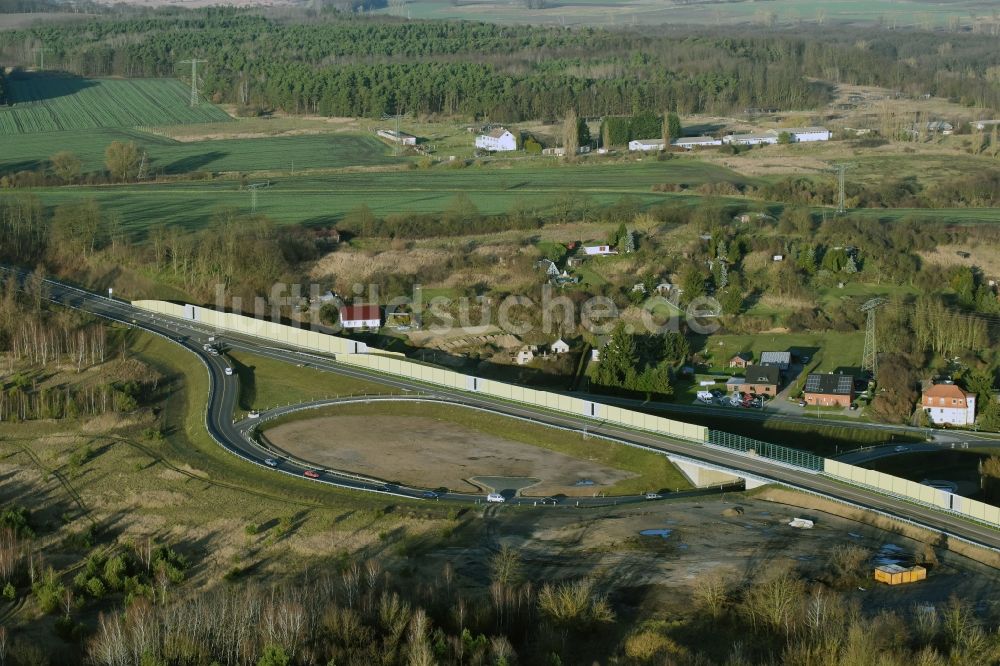 Brieskow-Finkenheerd aus der Vogelperspektive: Baustelle zum Neubau der OU Ortsumfahrung der Bundesstraße B112 in Brieskow-Finkenheerd im Bundesland Brandenburg