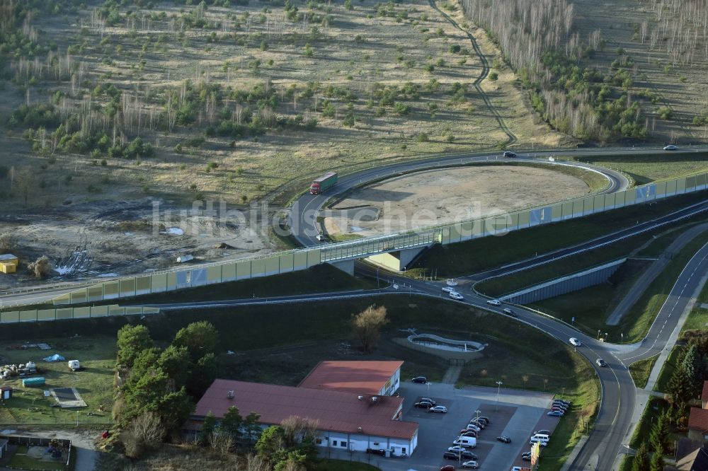 Luftbild Brieskow-Finkenheerd - Baustelle zum Neubau der OU Ortsumfahrung der Bundesstraße B112 in Brieskow-Finkenheerd im Bundesland Brandenburg