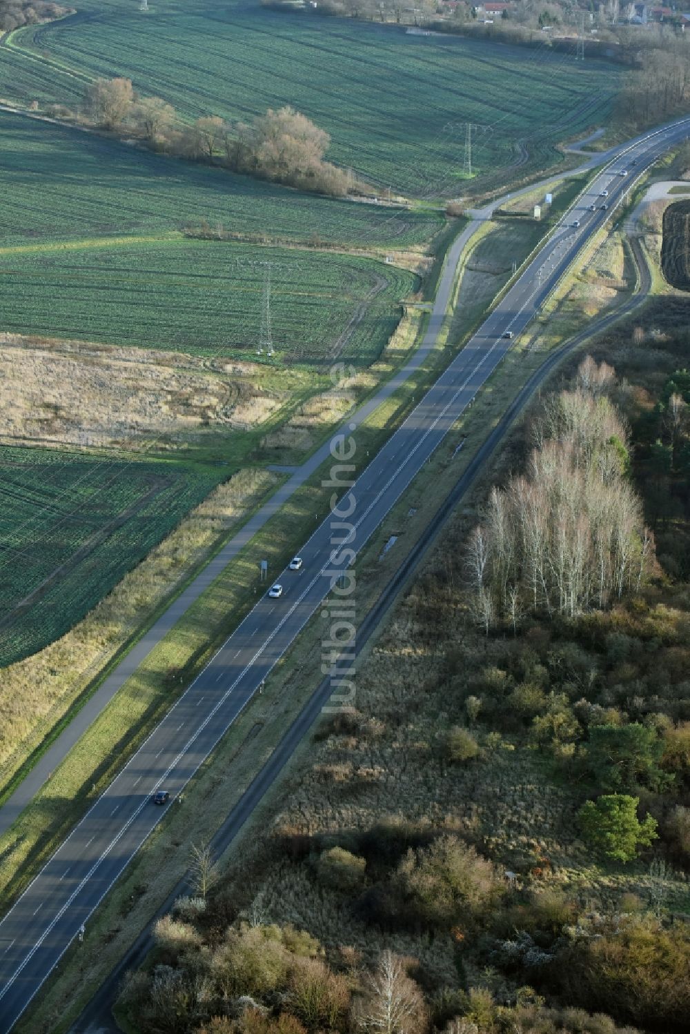 Luftaufnahme Brieskow-Finkenheerd - Baustelle zum Neubau der OU Ortsumfahrung der Bundesstraße B112 in Brieskow-Finkenheerd im Bundesland Brandenburg