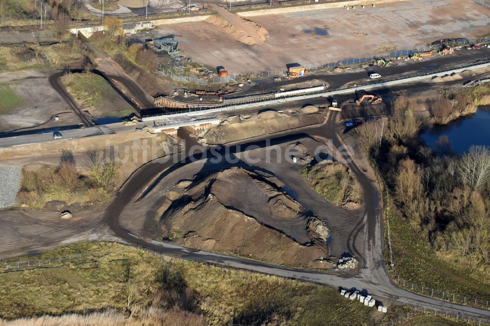 Herzfelde von oben - Baustelle zum Neubau der OU Ortsumgehung der Bundesstraße B 1n Herzfelde im Bundesland Brandenburg