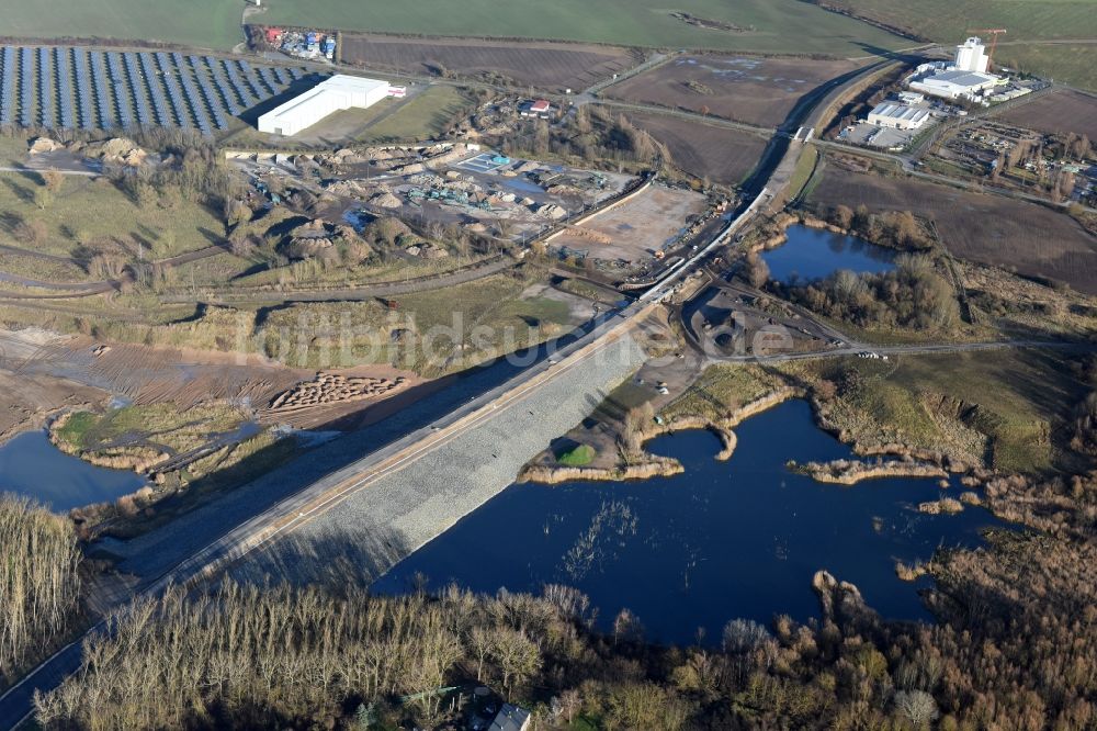 Herzfelde von oben - Baustelle zum Neubau der OU Ortsumgehung der Bundesstraße B 1n Herzfelde im Bundesland Brandenburg