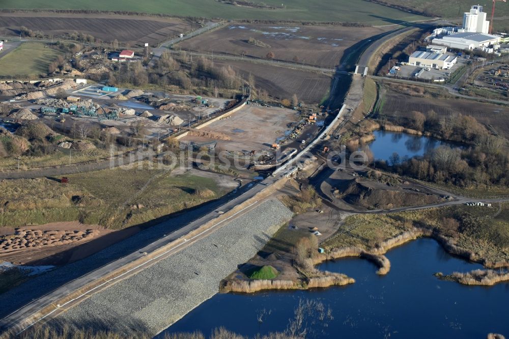 Herzfelde von oben - Baustelle zum Neubau der OU Ortsumgehung der Bundesstraße B 1n Herzfelde im Bundesland Brandenburg