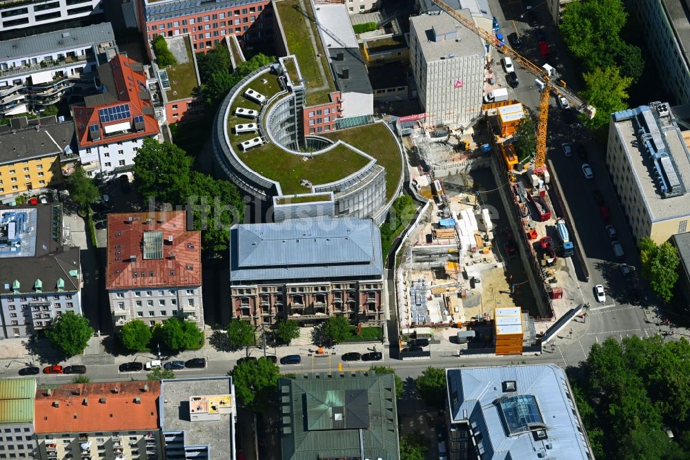 Luftbild München - Baustelle zum Neubau an der Pettenkoferstraße Ecke Goethestraße in München im Bundesland Bayern, Deutschland